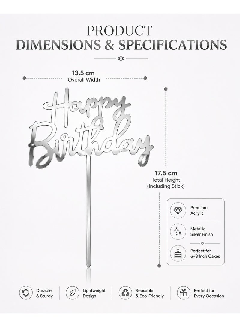 We Happy 1 Pc Happy Birthday Cake Topper | Premium Mirrored Acrylic Cake Decoration | Elegant Reusable Party Decor - Image 2