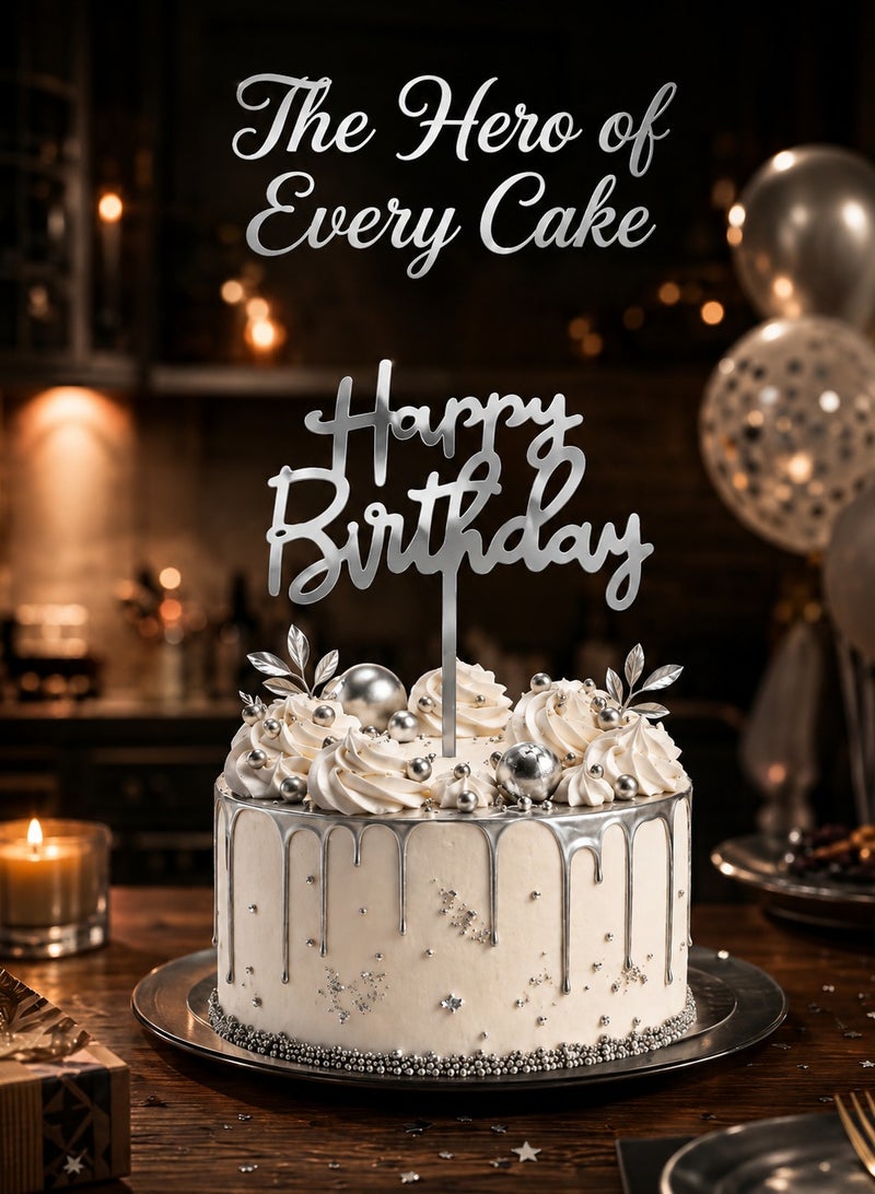 We Happy 1 Pc Happy Birthday Cake Topper | Premium Mirrored Acrylic Cake Decoration | Elegant Reusable Party Decor - Image 5