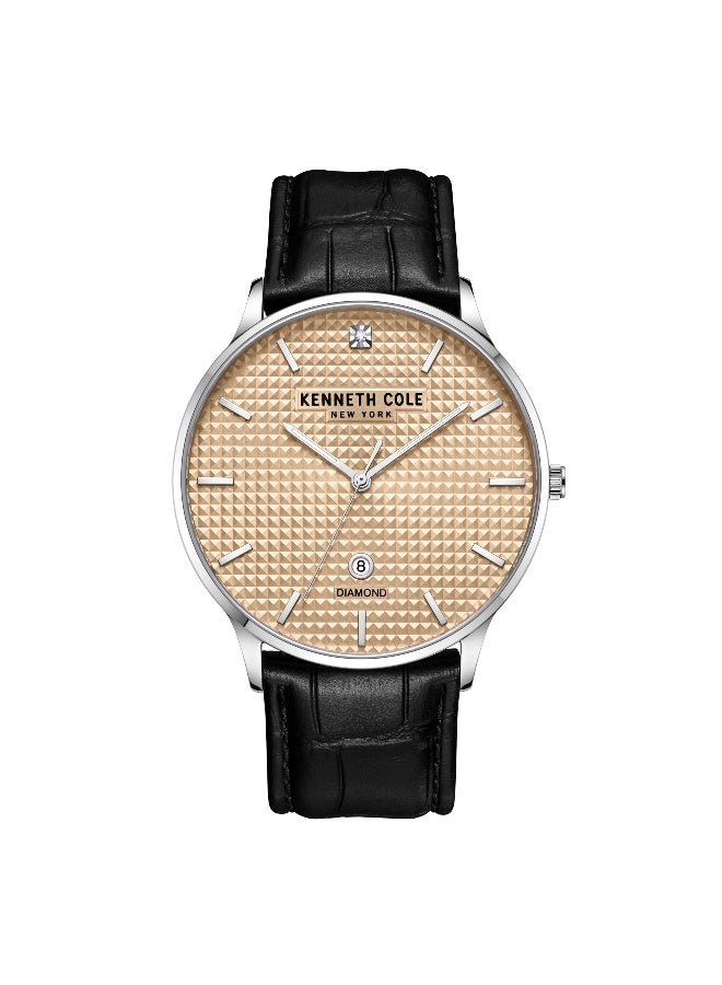 Kenneth Cole New York Modern Classic Beige Dial Black Leather Strap Analog Watch for Men - 42mm - Image 1