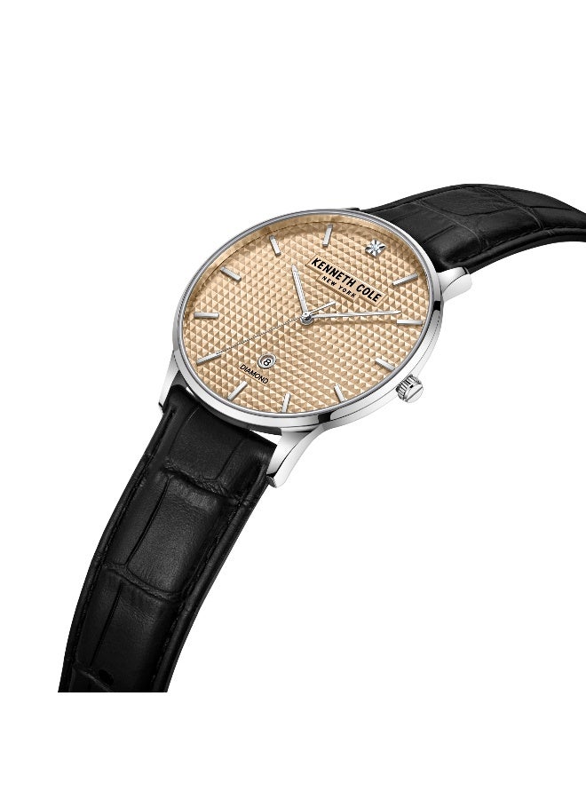 Kenneth Cole New York Modern Classic Beige Dial Black Leather Strap Analog Watch for Men - 42mm - Image 2