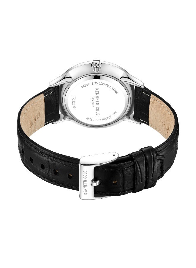 Kenneth Cole New York Modern Classic Beige Dial Black Leather Strap Analog Watch for Men - 42mm - Image 3