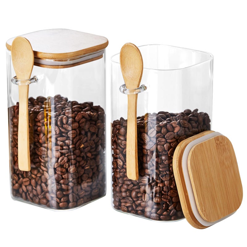 Unbreakable Glass Jars with Airtight Bamboo Lids and Spoons 2PCS 1150ml39oz Overnight Oats Containers with Lids Glass Food Storage Containers for Coffee Beans Flour Sugar Cookie Pasta Tea Leaf - Image 2