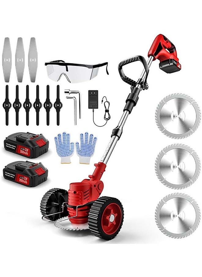 L&E Electric Weed Wacker with Wheels, Battery Operated Weed Eater Cordless, 3 in 1 Lightweight Edger Brush Cutter Weed Trimmer, Stringless Grass Trimmer Mower w/ 2 Battery 1 Charger  - Image 1