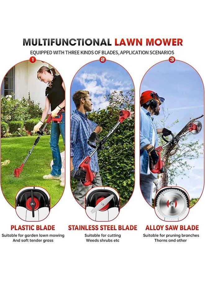 L&E Electric Weed Wacker with Wheels, Battery Operated Weed Eater Cordless, 3 in 1 Lightweight Edger Brush Cutter Weed Trimmer, Stringless Grass Trimmer Mower w/ 2 Battery 1 Charger  - Image 2