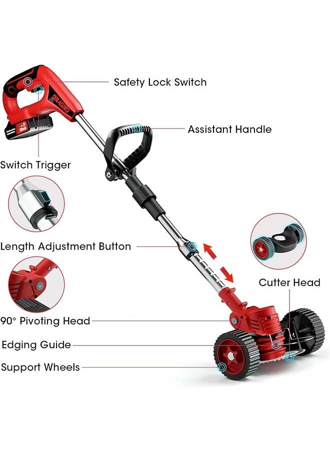 L&E Electric Weed Wacker with Wheels, Battery Operated Weed Eater Cordless, 3 in 1 Lightweight Edger Brush Cutter Weed Trimmer, Stringless Grass Trimmer Mower w/ 2 Battery 1 Charger  - Image 3