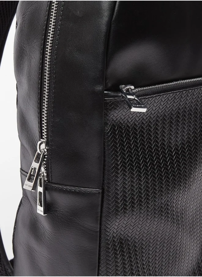 دوتشيني Men's Textured Backpack with Adjustable Strap and Zip Closure