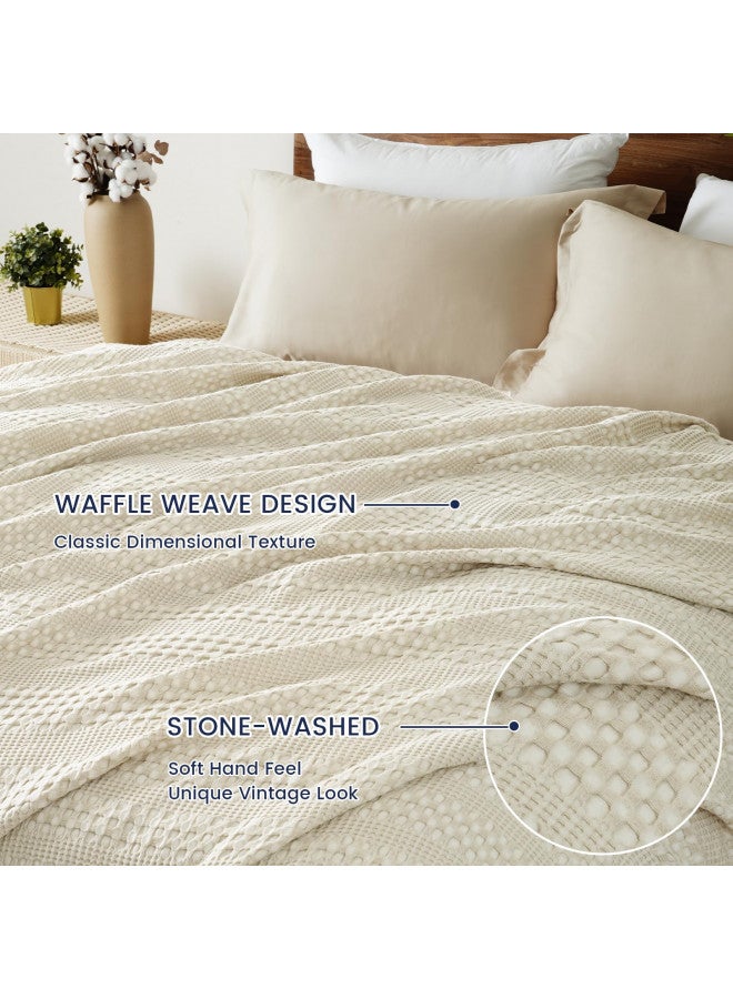 PHF PHF Stone-Washed Cooling Waffle Blanket King Size- Lightweight Breathable Summer Blanket, 60% Rayon Derived from Bamboo & 40% Cotton Blanket, Luxuriously Soft for Bed Couch, 104"x90", Almond Milk  - Image 4