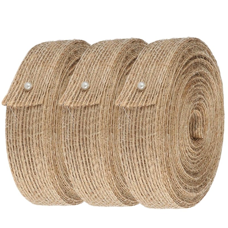 OZXCHIXU 3 Rolls of Natural Burlap Fabric Ribbon for Wedding Events Party Gift WrappingChristmas Home Decorations11 Yards Each Roll 15 Inch Wide