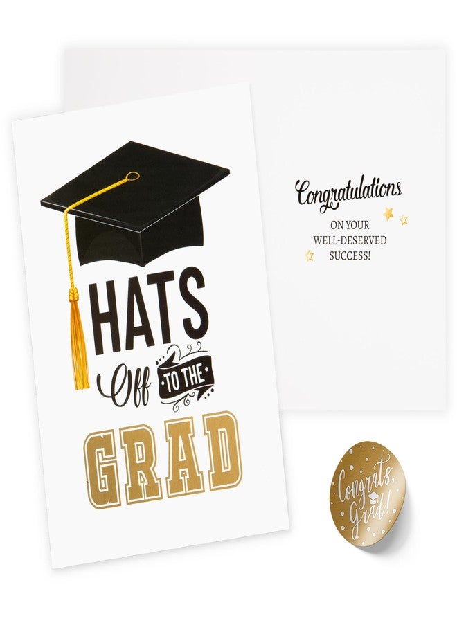 Paper Play Elegant Graduation Card (Hats Off to the Grad), 5x7 Inches with Gold Foil Detailing and Kraft Envelope - Congratulations Card, Suitable for High School, College, University Graduations - Image 1