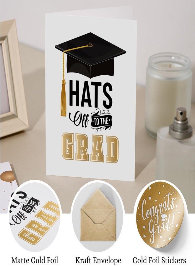 Paper Play Elegant Graduation Card (Hats Off to the Grad), 5x7 Inches with Gold Foil Detailing and Kraft Envelope - Congratulations Card, Suitable for High School, College, University Graduations - Image 3