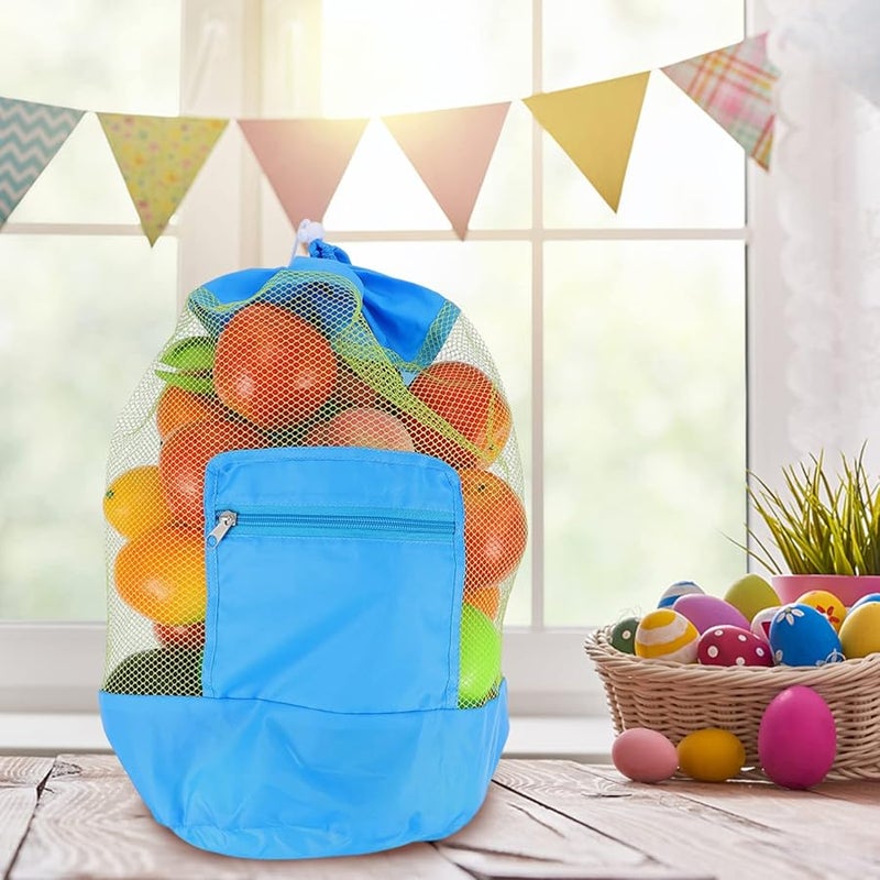 حقيبة تخزين ألعاب الشاطيء الشبكية الزرقاء حقيبة ظهر خفيفة الوزن بسحب للخيوط للسفر والهواء الطلق - Image 2
