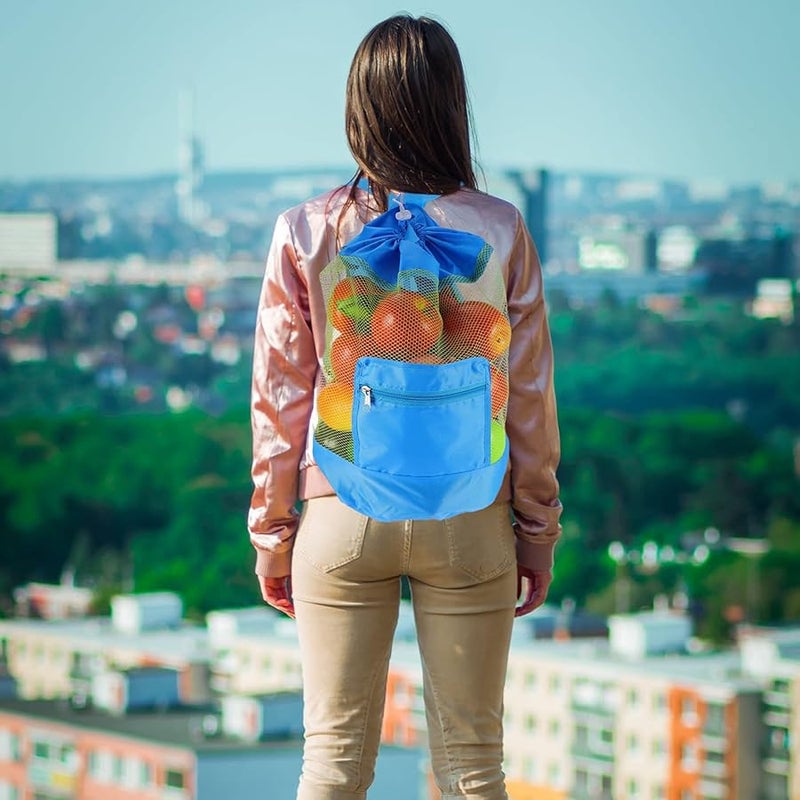 حقيبة تخزين ألعاب الشاطيء الشبكية الزرقاء حقيبة ظهر خفيفة الوزن بسحب للخيوط للسفر والهواء الطلق - Image 4