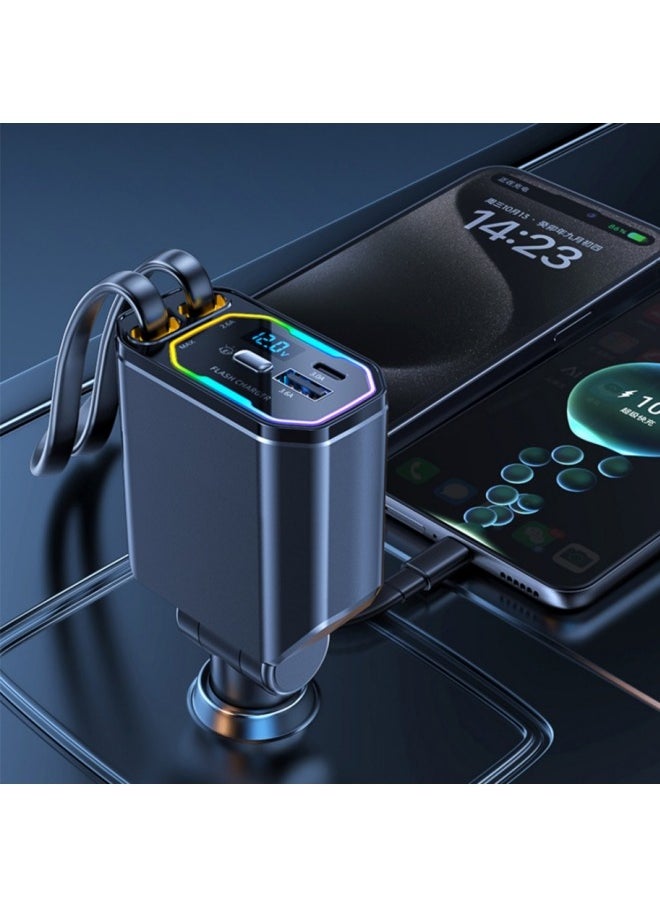 Healife 4IN1 Wood Grain Retractable Car Charger with USB, Type-C and Lightning Ports - Digital Display, Supports PD Fast Charging/QC3.0/FCP - Compatible with iPhone, Huawei, Honor, Galaxy, Pixel  - Image 5