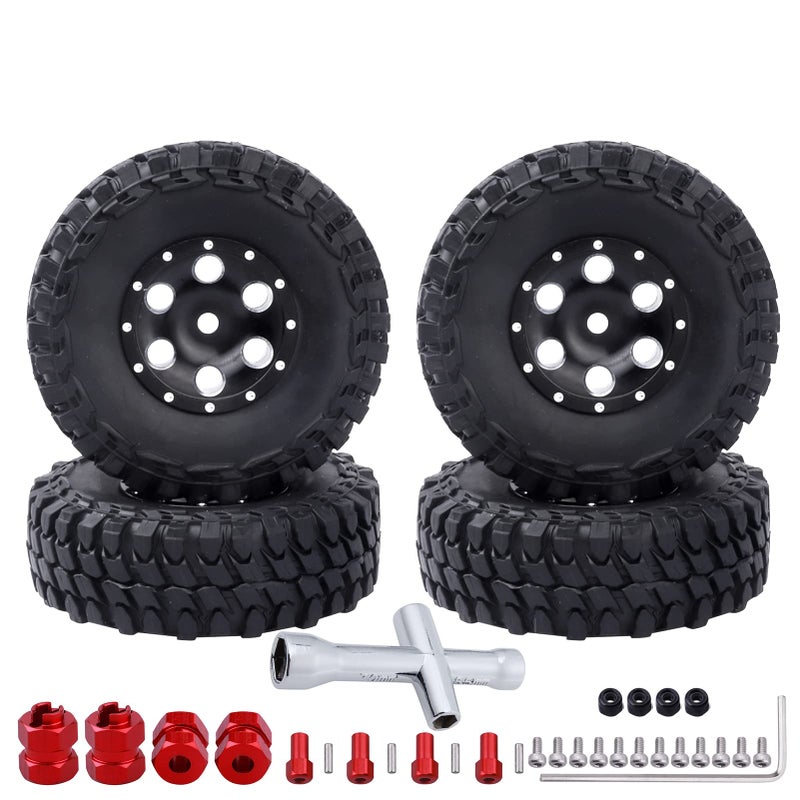 Hobbypark 1.0 Beadlock Wheels and Tires 4Pcs Metal Micro Crawler Tires with Extended Wheel Spacers Offsets for 1/24 RC Crawler Car Axial SCX24 90081 Deadbolt Truck - Image 1