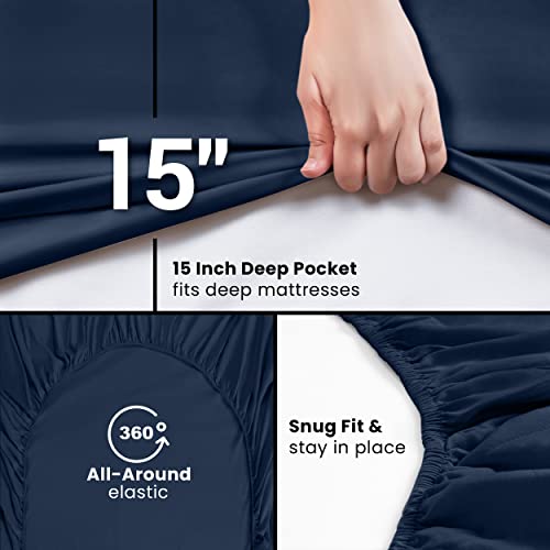 Utopia Bedding King Fitted Sheet - Bottom Sheet - Deep Pocket - Soft Microfiber - Shrinkage and Fade Resistant - Easy Care -1 Fitted Sheet Only (Navy) - Image 3