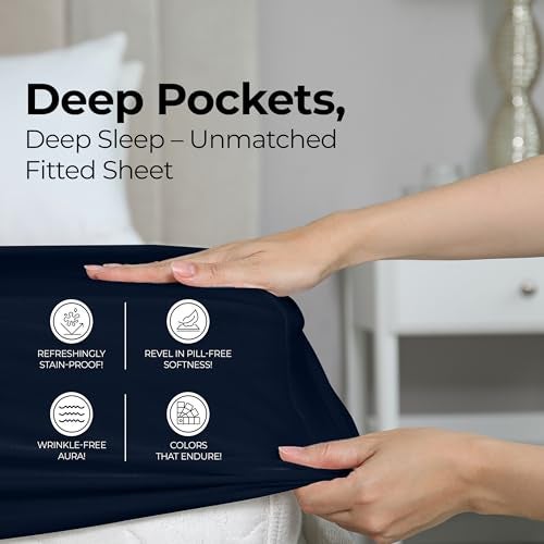 Utopia Bedding King Fitted Sheet - Bottom Sheet - Deep Pocket - Soft Microfiber - Shrinkage and Fade Resistant - Easy Care -1 Fitted Sheet Only (Navy) - Image 4