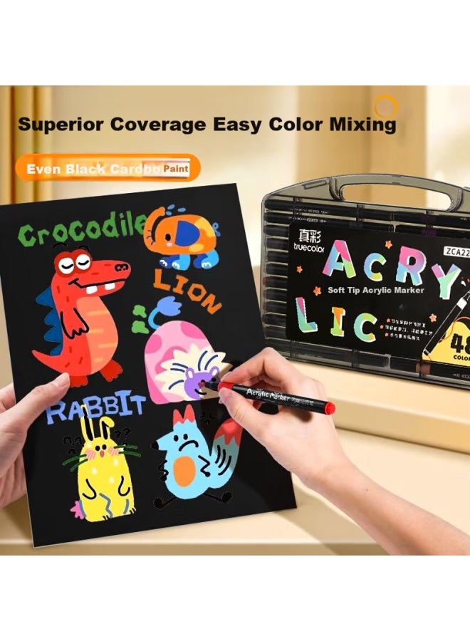 Truecolor 36 Colors Soft-tip Acrylic Marker Set, Non-bleeding, Layerable Children's Watercolor Pen Set, Elementary School Art Special, Kindergarten Non-toxic Washable Acrylic Paint Brush Zca220 - Image 2