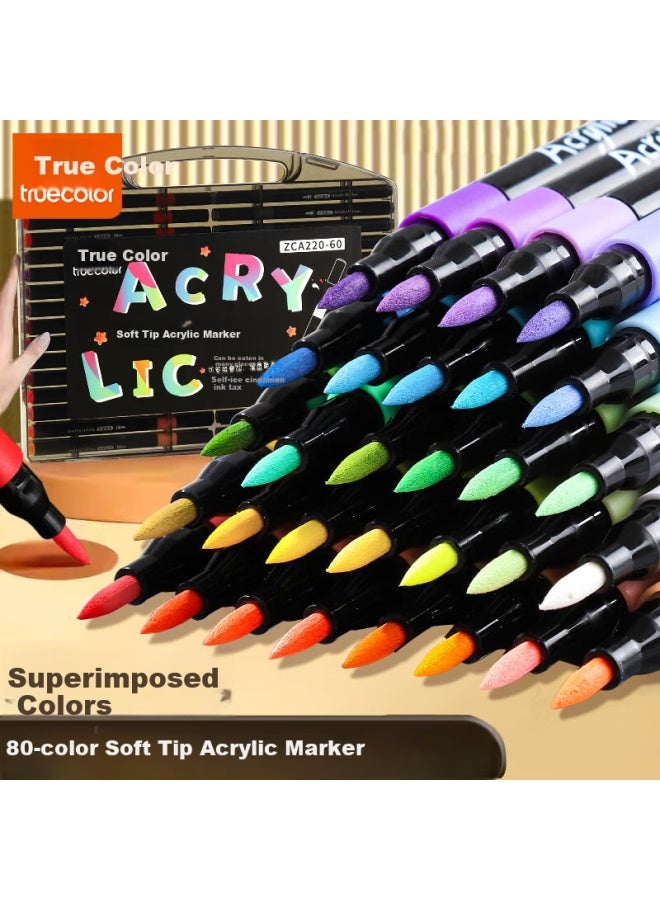 Truecolor 36 Colors Soft-tip Acrylic Marker Set, Non-bleeding, Layerable Children's Watercolor Pen Set, Elementary School Art Special, Kindergarten Non-toxic Washable Acrylic Paint Brush Zca220 - Image 1