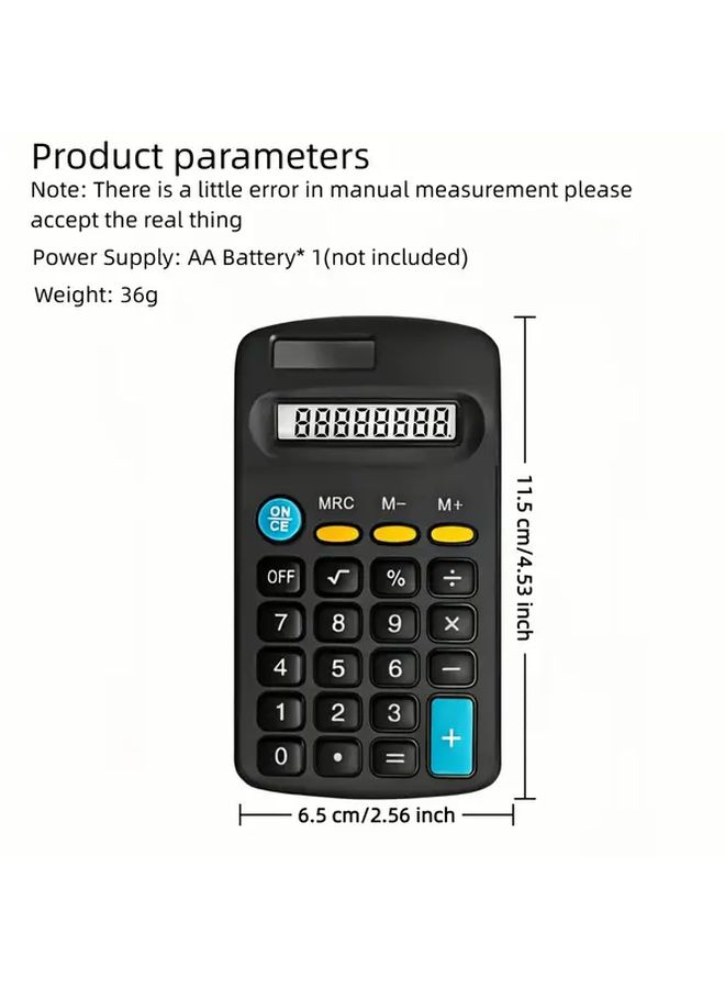 Black Portable Calculator 8 Digit Large Display Solar Dual Power Compact Travel Office - Image 2