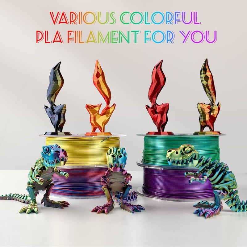 Protomont TECHNOLOGIES خيوط فيلامونت PLA الحريرية 1.75 مم، خيوط طابعة ثلاثية الأبعاد، خيوط حريرية لامعة 1.75 PLA، 1 كجم (2.2 رطل) / بكرة (حرير تري توركواز، ذهب، مرجان) - Image 2