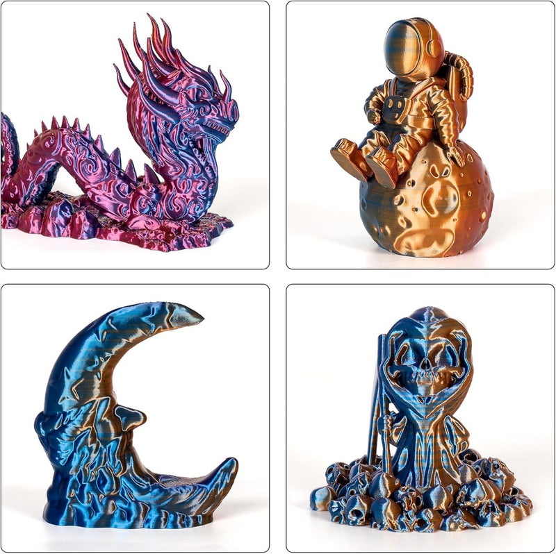 Protomont TECHNOLOGIES خيوط فيلامونت PLA الحريرية 1.75 مم، خيوط طابعة ثلاثية الأبعاد، خيوط حريرية لامعة 1.75 PLA، 1 كجم (2.2 رطل) / بكرة (حرير تري توركواز، ذهب، مرجان) - Image 4