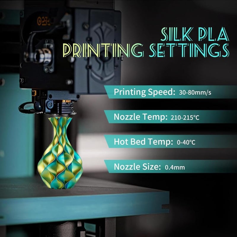 Protomont TECHNOLOGIES خيوط فيلامونت PLA الحريرية 1.75 مم، خيوط طابعة ثلاثية الأبعاد، خيوط حريرية لامعة 1.75 PLA، 1 كجم (2.2 رطل) / بكرة (حرير تري توركواز، ذهب، مرجان) - Image 5