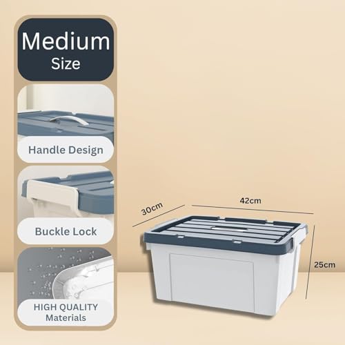 Ash  Roh Ash & Roh Multi-Size Plastic Storage Boxes with Secure Latching Lids, Stackable Storage Boxes for Home Organization, Bedroom, Kitchen, or Utility Room (Pack of 1, Medium - 42cm X 30cm X 25cm) - Image 2