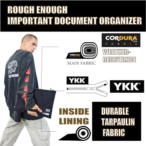 RE ROUGH ENOUGH Rough Enough Important Document Organizer Waterproof Document Folder with Zipper 16 x 11 Inches Black Cordura and Tarpaulin Lining for Office Travel Workspace - Image 2