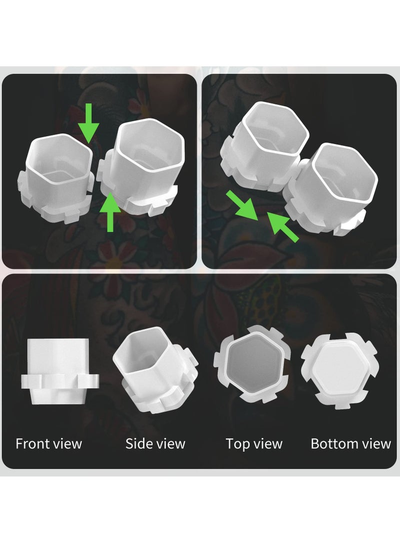 200Pcs Tattoo Ink Cups, Honeycomb Shape Cups 20 x 21mm Tattoo Clear Container Cups Spliceable Tattoo Ink Cups Tattoo Accessory (White)