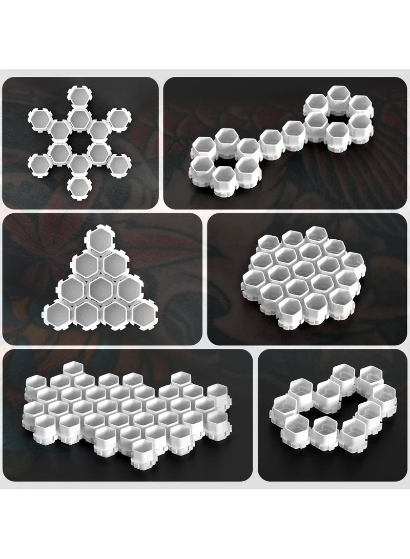 200Pcs Tattoo Ink Cups, Honeycomb Shape Cups 20 x 21mm Tattoo Clear Container Cups Spliceable Tattoo Ink Cups Tattoo Accessory (White)