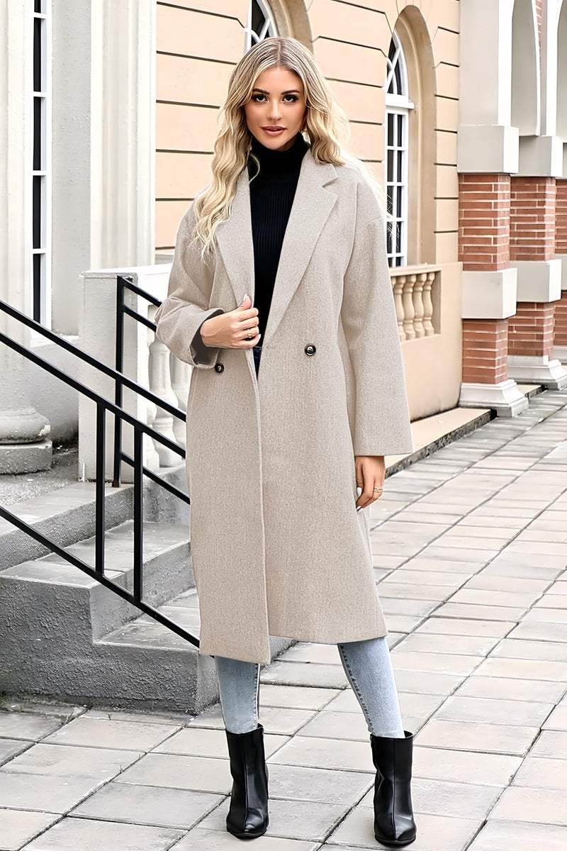 SAUKOLE Womens Oversized Winter Coats Warm Wool Blend Pea Trench Coat Notch Lapel Outerwear with Pockets - Image 1