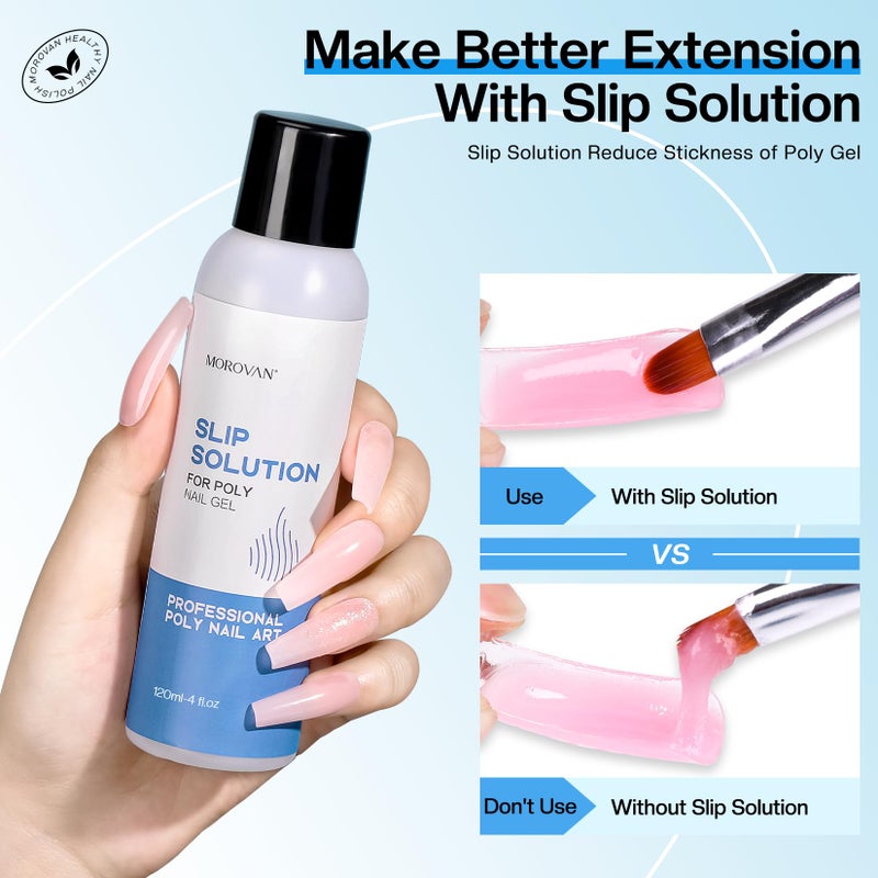 Morovan Poly Gel Slip Solution Kit: 4oz Slip Solution Liquid for Poly Gel Nails Dual-Ended Brush Pusher for Beginner - Image 4