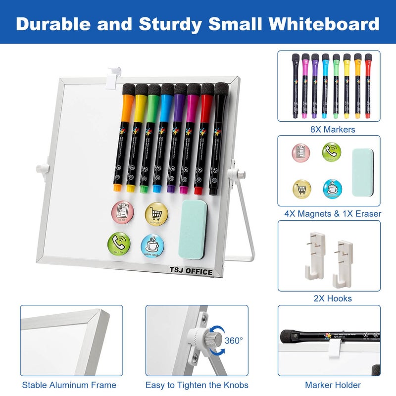 TSJ OFFICE Small Magnetic Dry-Erase White Board â€“ 10 x 10 Inches Mini Easel Whiteboard 360 Degrees Revolving Double Sided Stand for Office, Home, School - Image 2