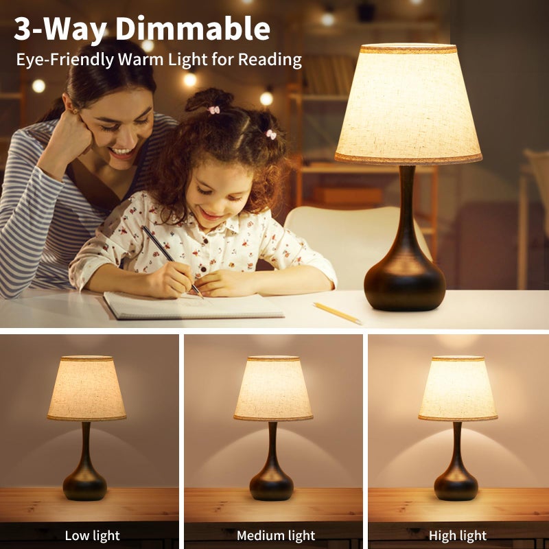 ONEWISH Touch Bedside Lamp for Bedroom, 3-Way Dimmable Farmhouse Table Lamps for Nightstand with Fabric Shade, Desk Lamp for Kids Reading, Home Office - Image 2