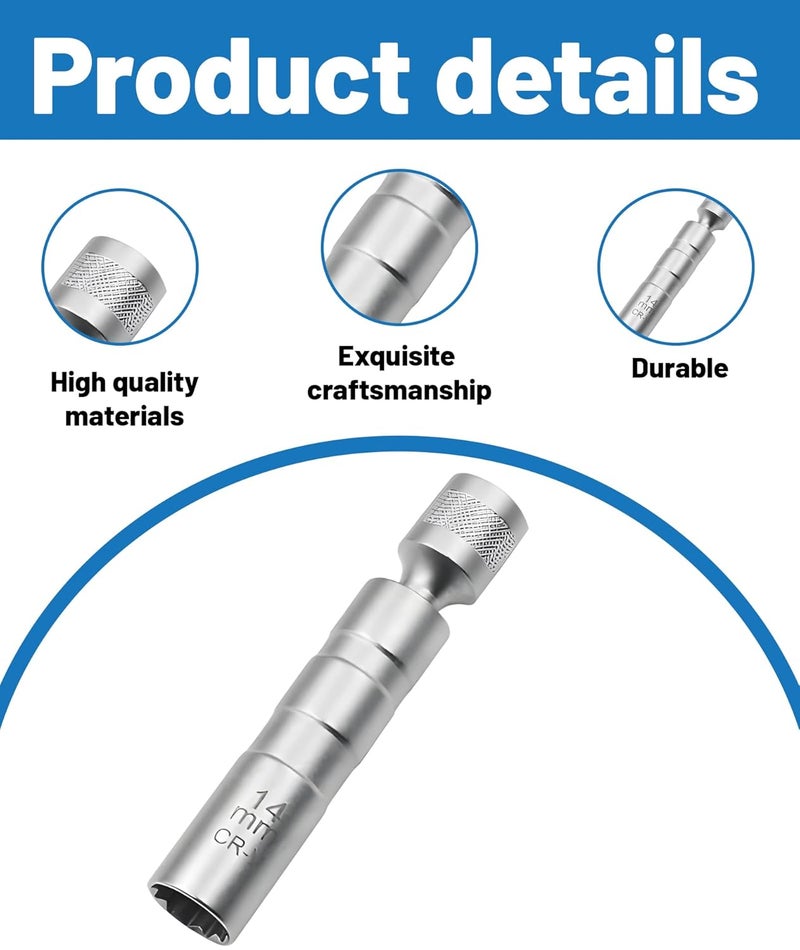 RupeeRise Spark Plug Socket,14mm Ultra Thin Spark Plug Socket Wrench, Long Reach Spark Plug Removal Tool for Tight Engine Spaces - Image 3