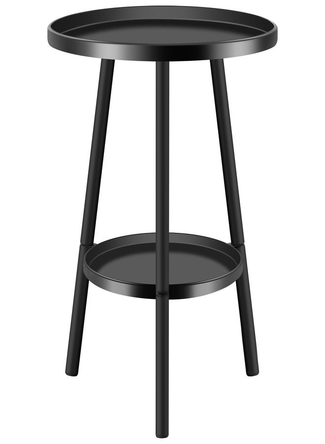 FONYICK 20 Inch Round Black 2 Tier End Table, Small Stable Metal Side Table for Nightstand Living Room Bedroom Sofa Couch Corner, Heavy Duty Indoor Accent Plant Stand Table with 3 Metal Legs - Image 2