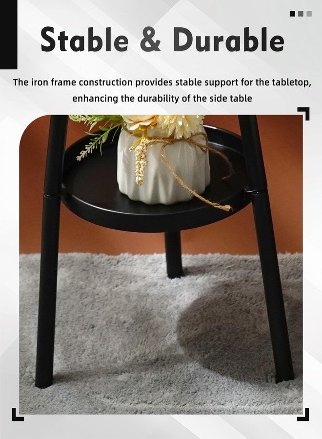 FONYICK 20 Inch Round Black 2 Tier End Table, Small Stable Metal Side Table for Nightstand Living Room Bedroom Sofa Couch Corner, Heavy Duty Indoor Accent Plant Stand Table with 3 Metal Legs - Image 5