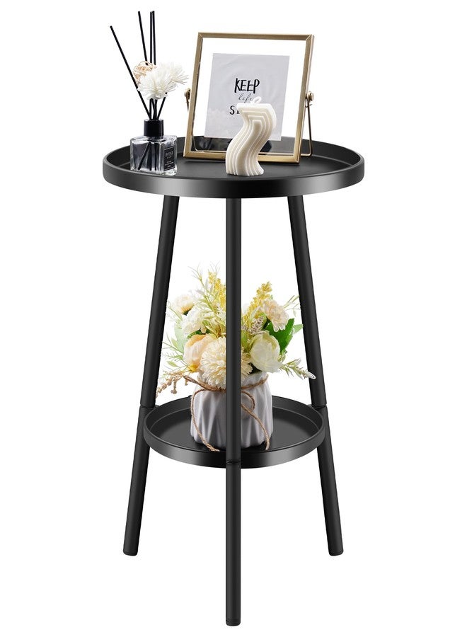 FONYICK 20 Inch Round Black 2 Tier End Table, Small Stable Metal Side Table for Nightstand Living Room Bedroom Sofa Couch Corner, Heavy Duty Indoor Accent Plant Stand Table with 3 Metal Legs - Image 1