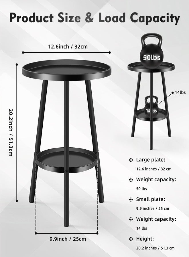 FONYICK 20 Inch Round Black 2 Tier End Table, Small Stable Metal Side Table for Nightstand Living Room Bedroom Sofa Couch Corner, Heavy Duty Indoor Accent Plant Stand Table with 3 Metal Legs - Image 3