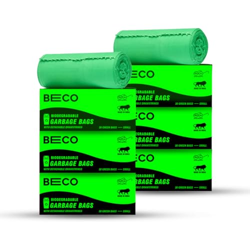 Beco Eco-Friendly Garbage Bags | 180 Pcs | Small- 17 x 19 Inches | 30 Bags x 6 Rolls | Green | Dustbin/Trash Bags with Detachable Drawstrings | For Dry & Wet waste - Image 1