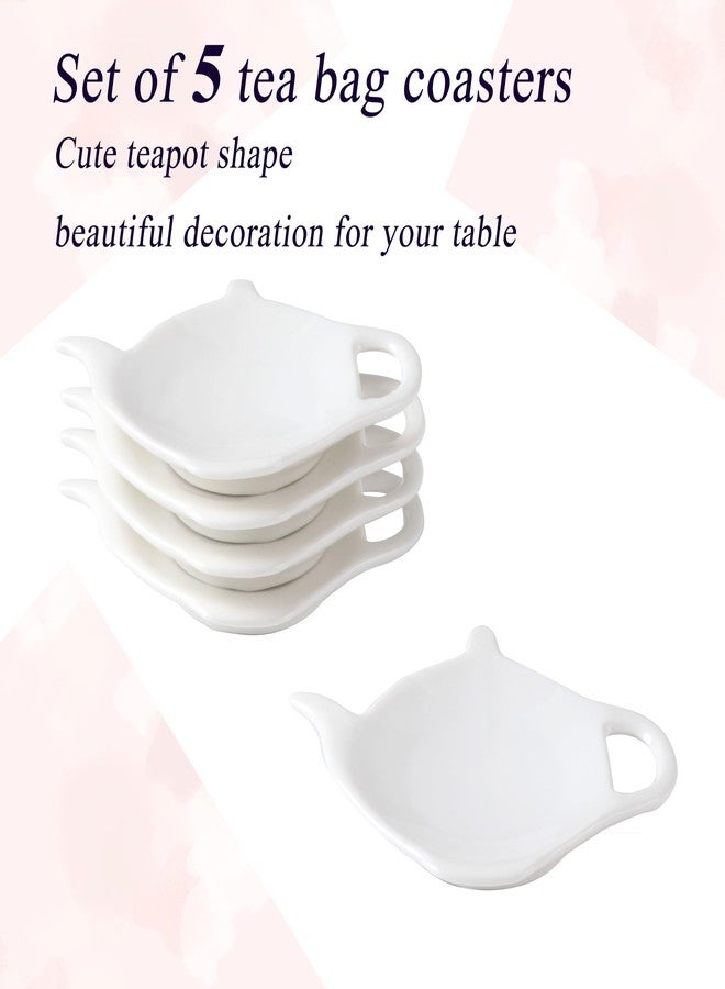 PRECITIME White Porcelain Tea Bag Plate Set of 5, Five Pieces of Tea Bag Coasters, Used Tea Bag Holder, Classic Teaspoon Rest pad, Tea Bag Rest Dish, Tea Party - Image 2