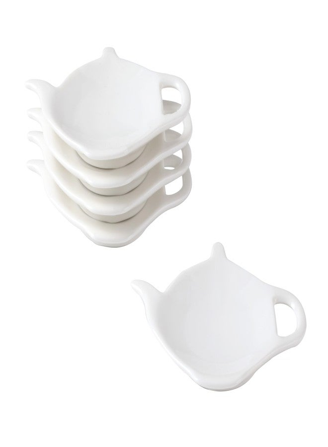 PRECITIME White Porcelain Tea Bag Plate Set of 5, Five Pieces of Tea Bag Coasters, Used Tea Bag Holder, Classic Teaspoon Rest pad, Tea Bag Rest Dish, Tea Party - Image 1
