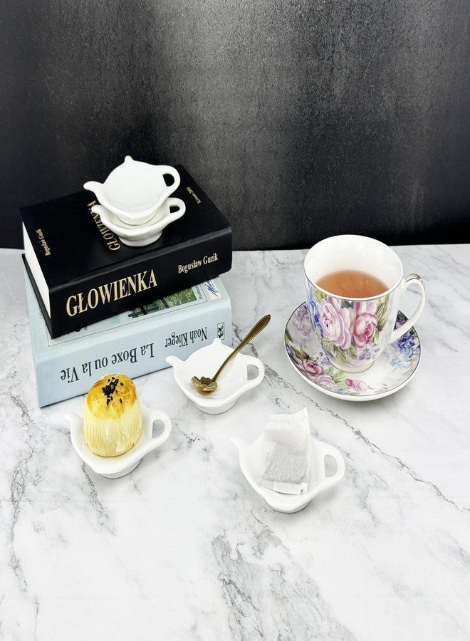 PRECITIME White Porcelain Tea Bag Plate Set of 5, Five Pieces of Tea Bag Coasters, Used Tea Bag Holder, Classic Teaspoon Rest pad, Tea Bag Rest Dish, Tea Party - Image 5
