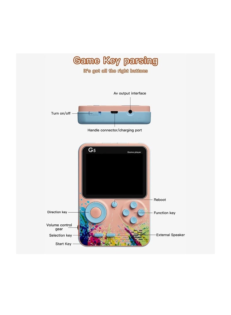 GAME G5 3.0 Inch Full-color Screen Handheld Game Console With 500 Retro Game Portable Game Consoles 1000mAh Rechargeable Battery (multi colour) - Image 5