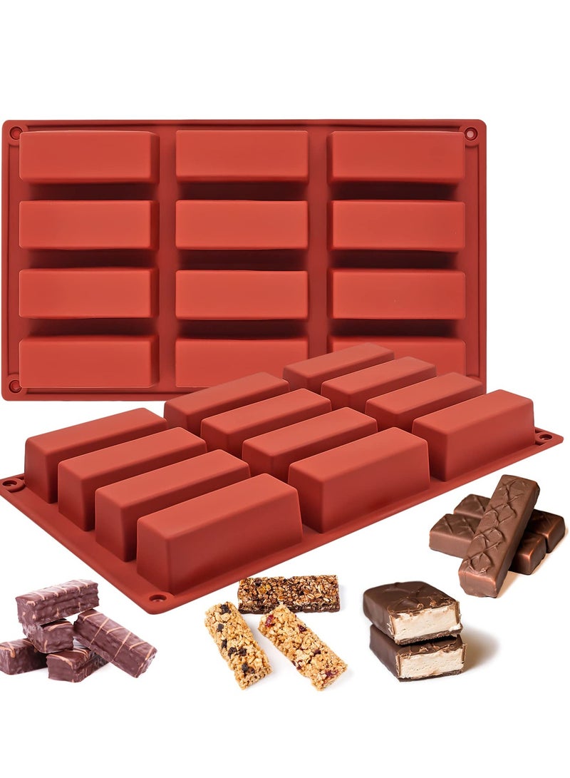 2 Pieces Mold, Rectangle Silicone Candy Molds for Baking Energy Bars Chocolate Bar Mold, Protein Bars, Ganache, Brownie, Cheesecake, Cornbread, Pudding, 12, Cavity Butter Mould (Brown)  - Image 1