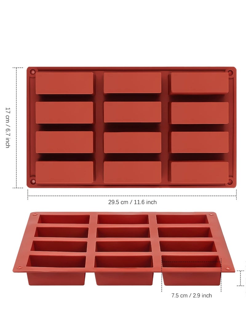 2 Pieces Mold, Rectangle Silicone Candy Molds for Baking Energy Bars Chocolate Bar Mold, Protein Bars, Ganache, Brownie, Cheesecake, Cornbread, Pudding, 12, Cavity Butter Mould (Brown)  - Image 2