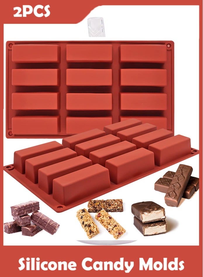 قالب من قطعتين، قوالب سيليكون مستطيلة للحلوى لخبز ألواح الطاقة، قالب ألواح الشوكولاتة، ألواح البروتين، الغاناش، البراوني، كعكة الجبن، خبز الذرة، البودنج، 12 قالب زبدة تجويف - Image 1