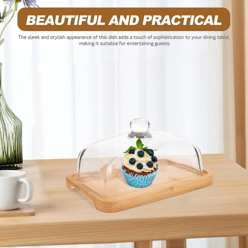 Rectangular Wooden Butter Dish with Glass Dome Cover Non-slip Base Elegant Butter Container Tray for Home Snacks Desserts and Cakes Display Stand - Image 4