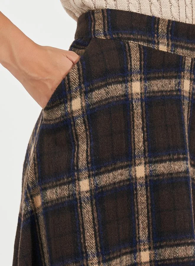 Styli Plaid Checked A-Line Midi Skirt