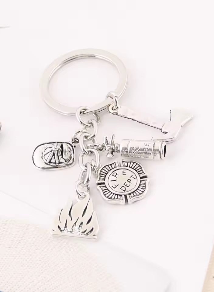 Goolsky Metal Flame Firefighter Keychain Extinguisher Ax Helmet Badge Firefighter Hero Souvenir Gift  - Image 3